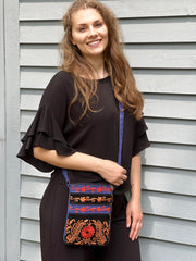 Suede Embroidered Tangerine and Blue Crossbody Bags