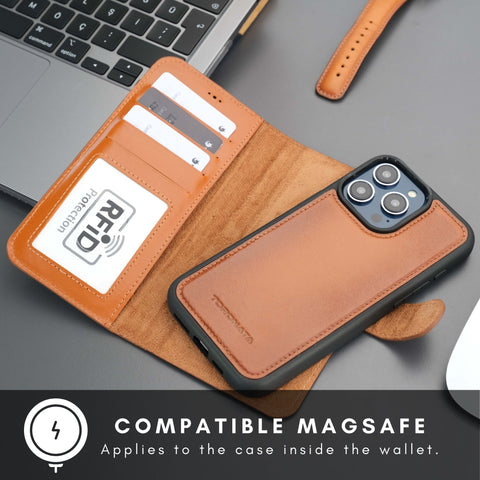 Casper Leather iPhone 15 Pro Wallet Case | Detachable MagSafe Compatible RFID Protection